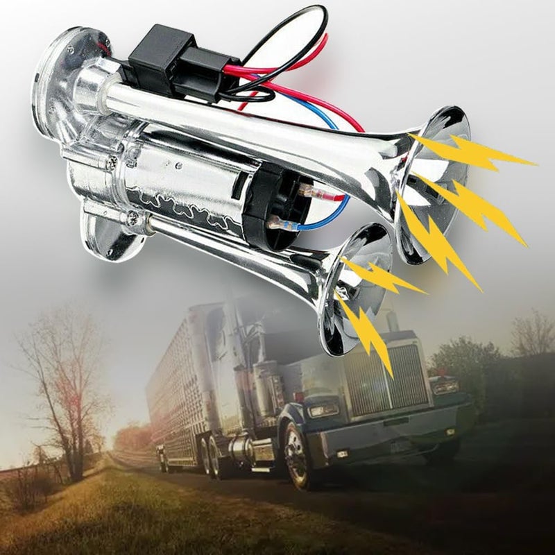 Onimento 12V 600DB Super Loud Dual Electric Air Horns Kit with Compressor Applicablefor Any 12V Vehicles SUV Truck Car Airhorns Horn Loud Motorcycle Trucks Boats Trains Speaker (Silvery) - Image 1